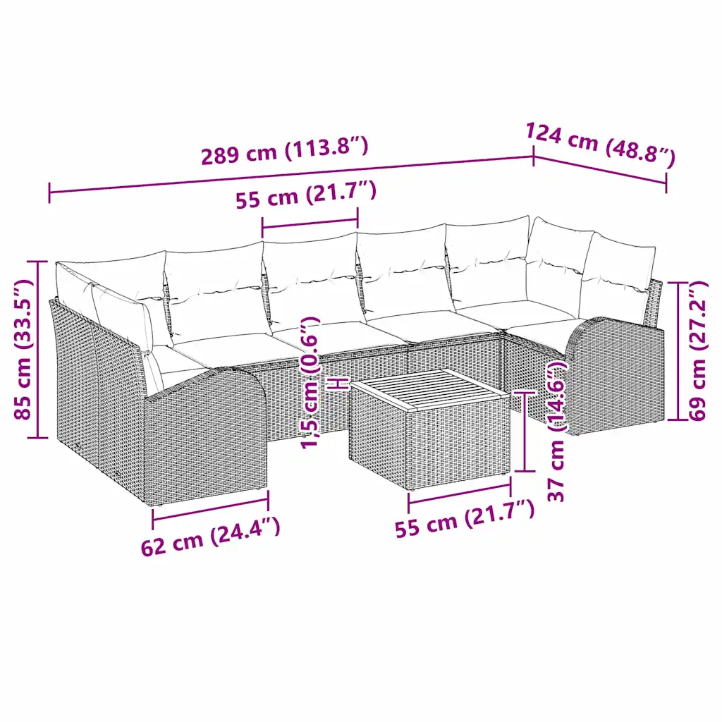 Modulaarne aiadiivanikomplekt padjaga, 8-osaline, must polürotang