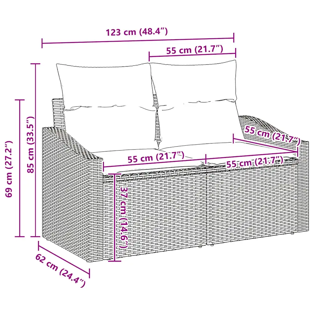 Modulaarne aiadiivanikomplekt patjade, hoiuruumi ja reguleeritava lauaga, 4 osa, must polürotang