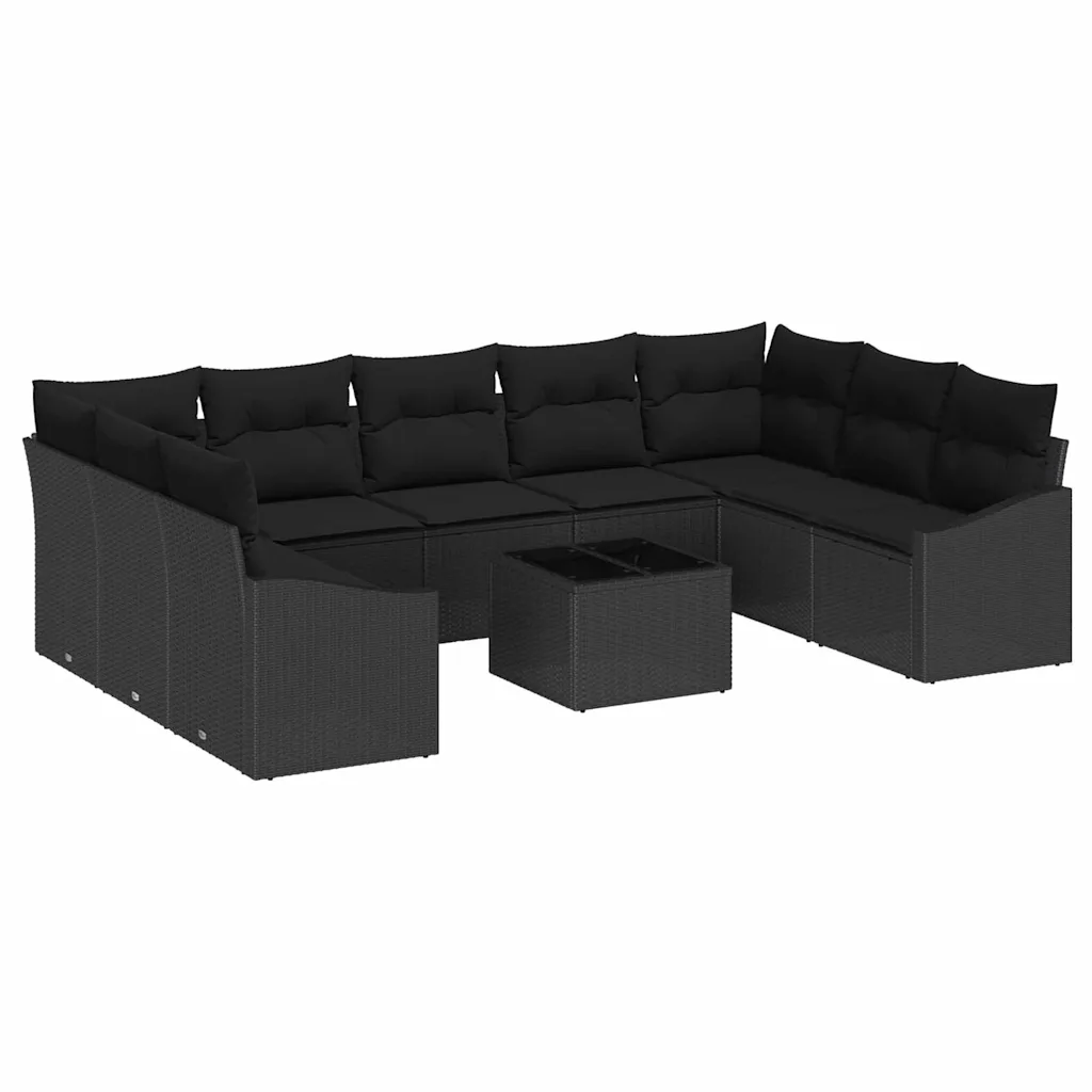 Must modulaarne aiamööbli diivanikomplekt patjadega, 10 osa, polürotang, 9 istekohta