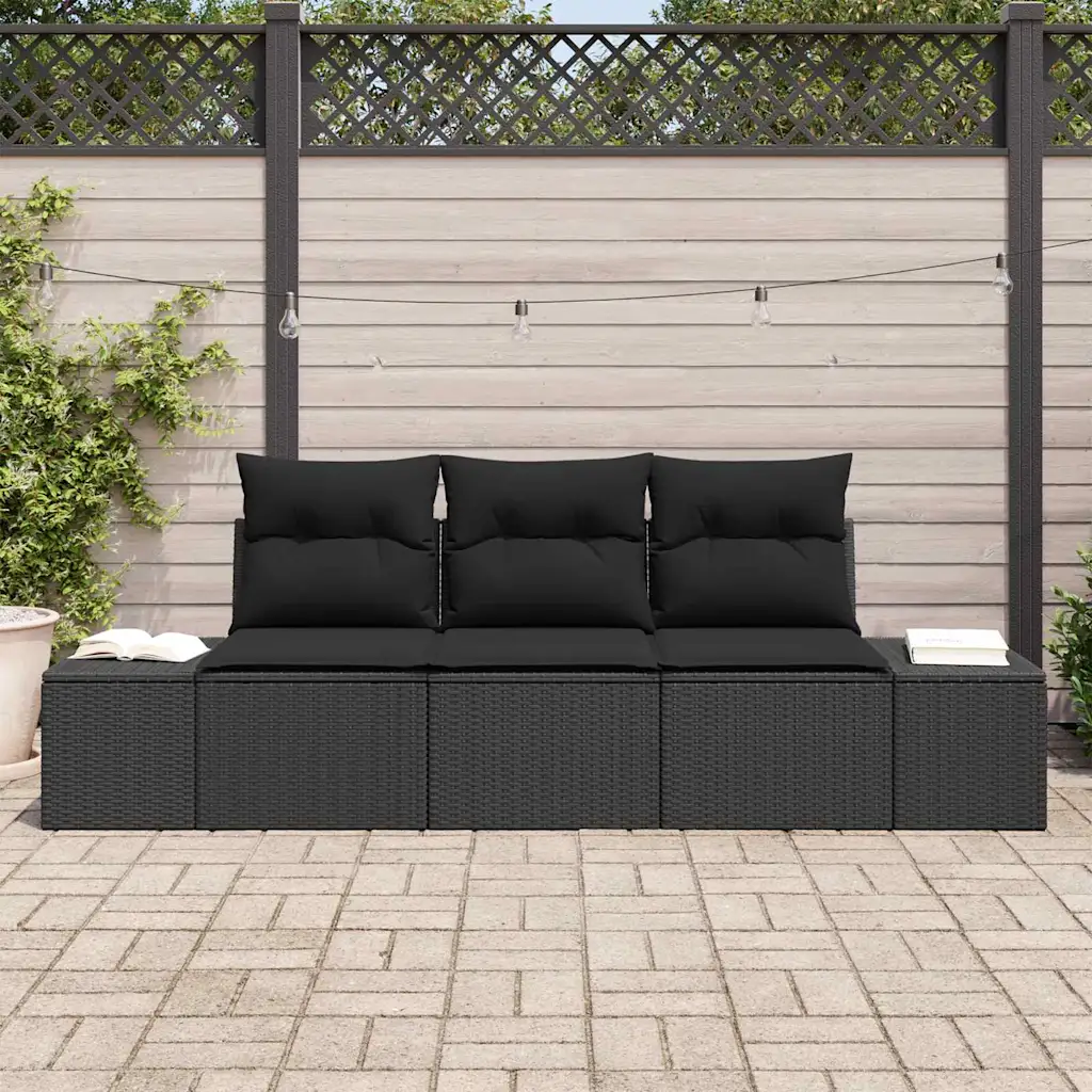 Aiamööbli diivanikomplekt patjadega, 3-kohaline, must polürotang, 239 x 62 x 85 cm