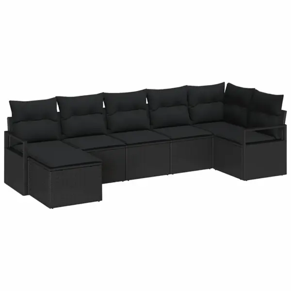 7-osaline modulaarne aiamööbli diivanikomplekt patjadega, must polürotang, 6-kohaline, 287 x 122 x 85 cm - 2