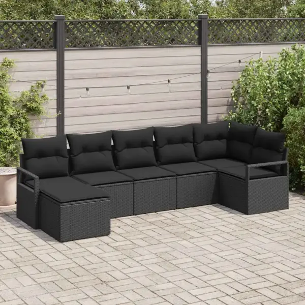 7-osaline modulaarne aiamööbli diivanikomplekt patjadega, must polürotang, 6-kohaline, 287 x 122 x 85 cm - 3
