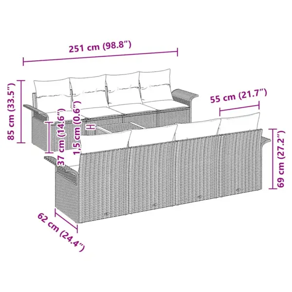 Modulaarne aiamööbli diivanikomplekt patjadega, 9-osaline, must polürotang - 8