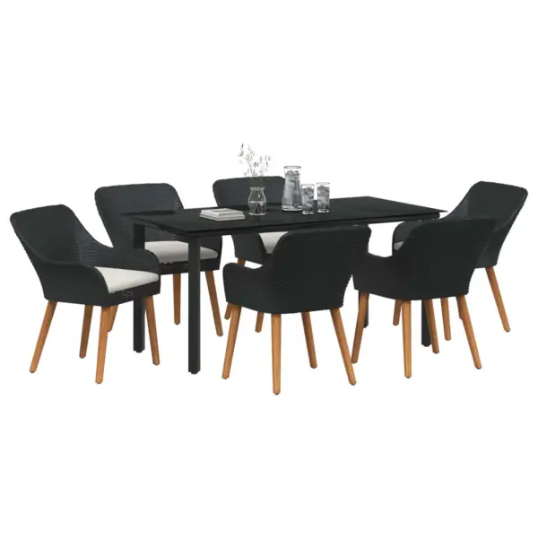 7-osaline mustast polürotangist aiamööbli komplekt, laud 160 x 80 cm, istmepatjadega - 2