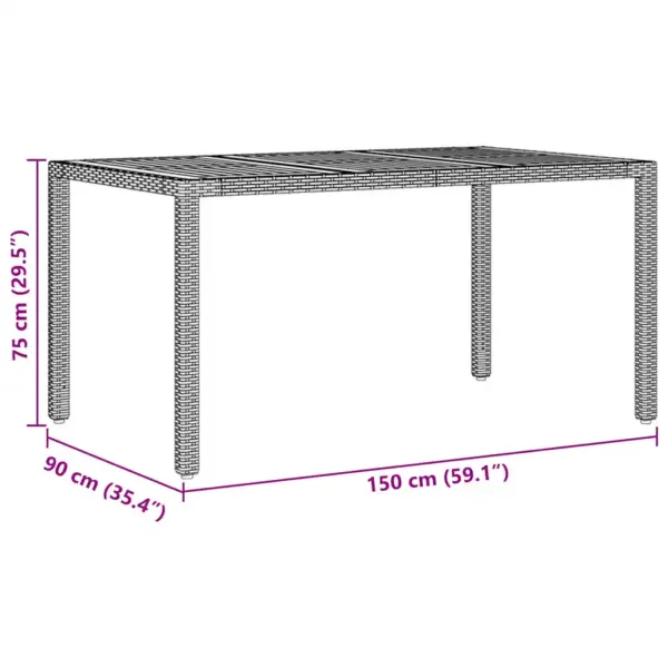 5-osaline mustast polürotangist aiamööbli komplekt akaatsiapuidust lauaplaadiga, laud 90 x 90 cm - 11