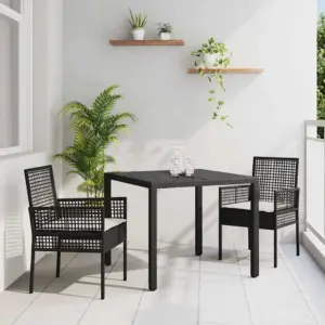 5-osaline aiamööbli komplekt laud ja 4 tooli, must polürotang, laud 90 x 90 x 75 cm