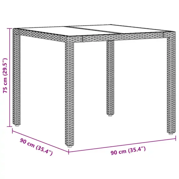 5-osaline aiamööbli komplekt laud ja 4 tooli, must polürotang, laud 90 x 90 x 75 cm - 11