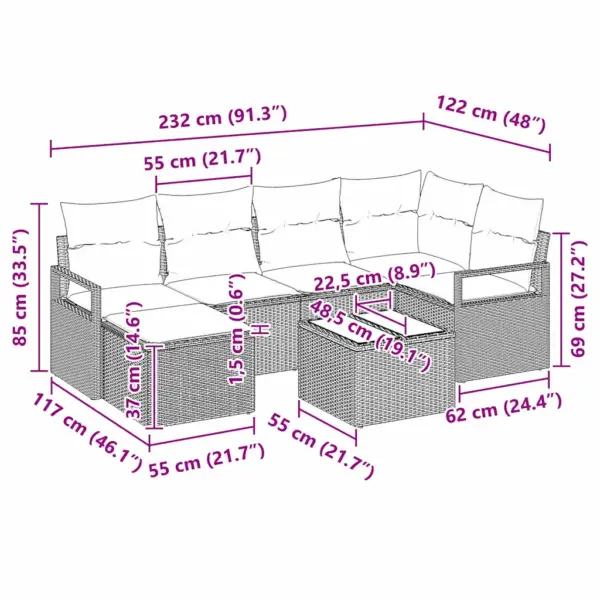 7-osaline modulaarne aianurgadiivani komplekt patjadega, must polürotang, laud ja tumba - 10