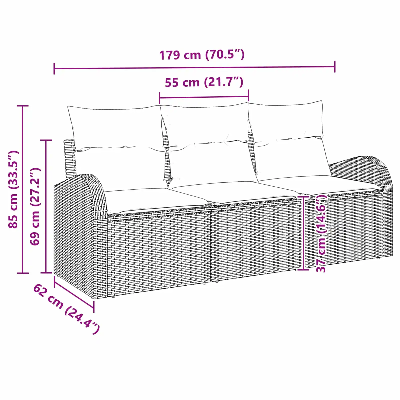 3-kohaline pruun modulaarne aiamööbli diivanikomplekt, polürotang