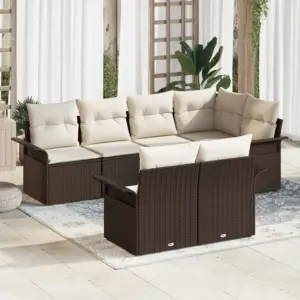 7-osaline pruunist polürotangist aianurgadiivani komplekt patjade ja reguleeritava kõrgusega lauaga