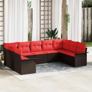 9-osaline pruunist polürotangist aianurgadiivanikomplekt patjadega, modulaarne, 289 x 187,5 x 85 cm