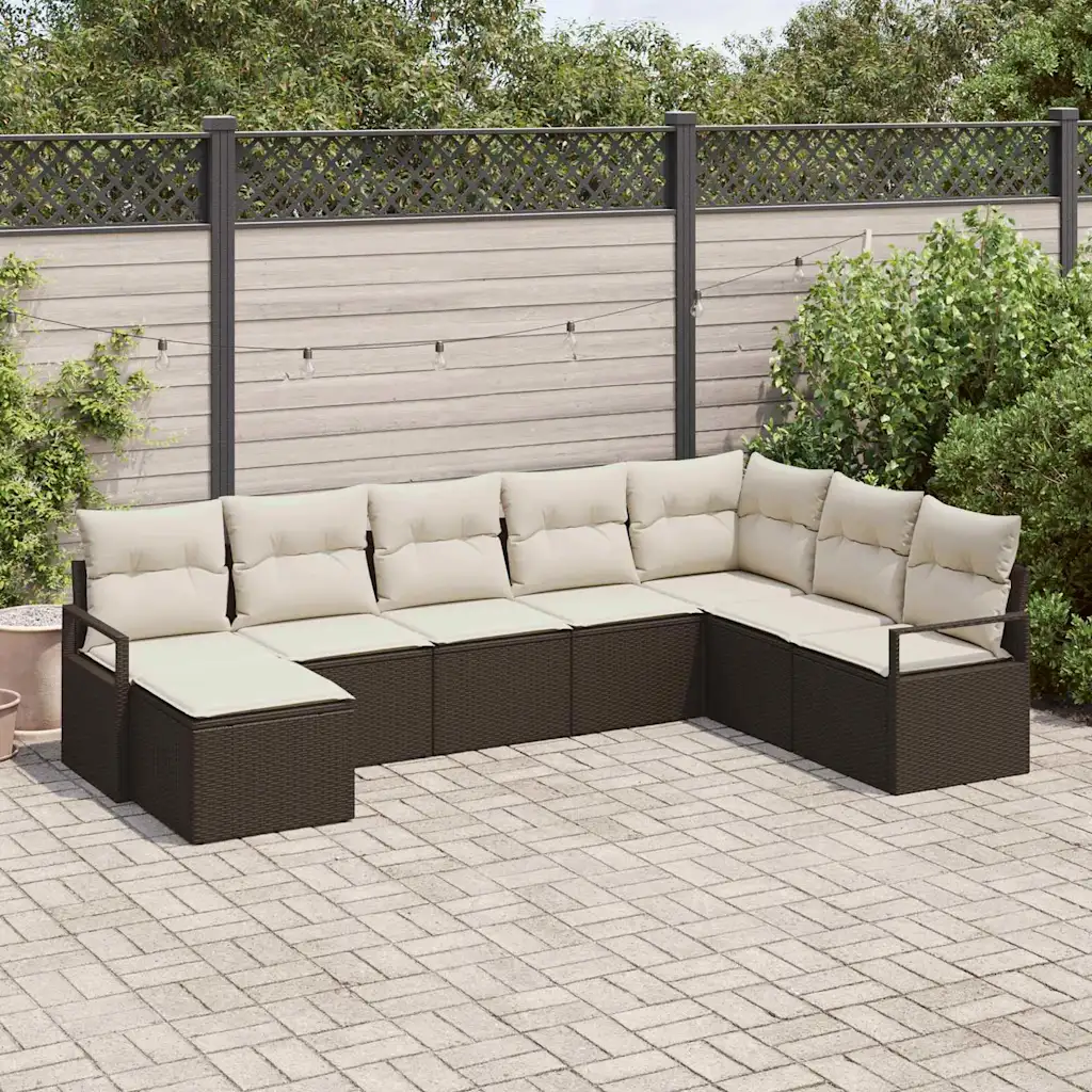 8-osaline pruun modulaarne aiadiivanikomplekt patjadega, polürotang, 7 istekohta, 287 x 177 x 85 cm