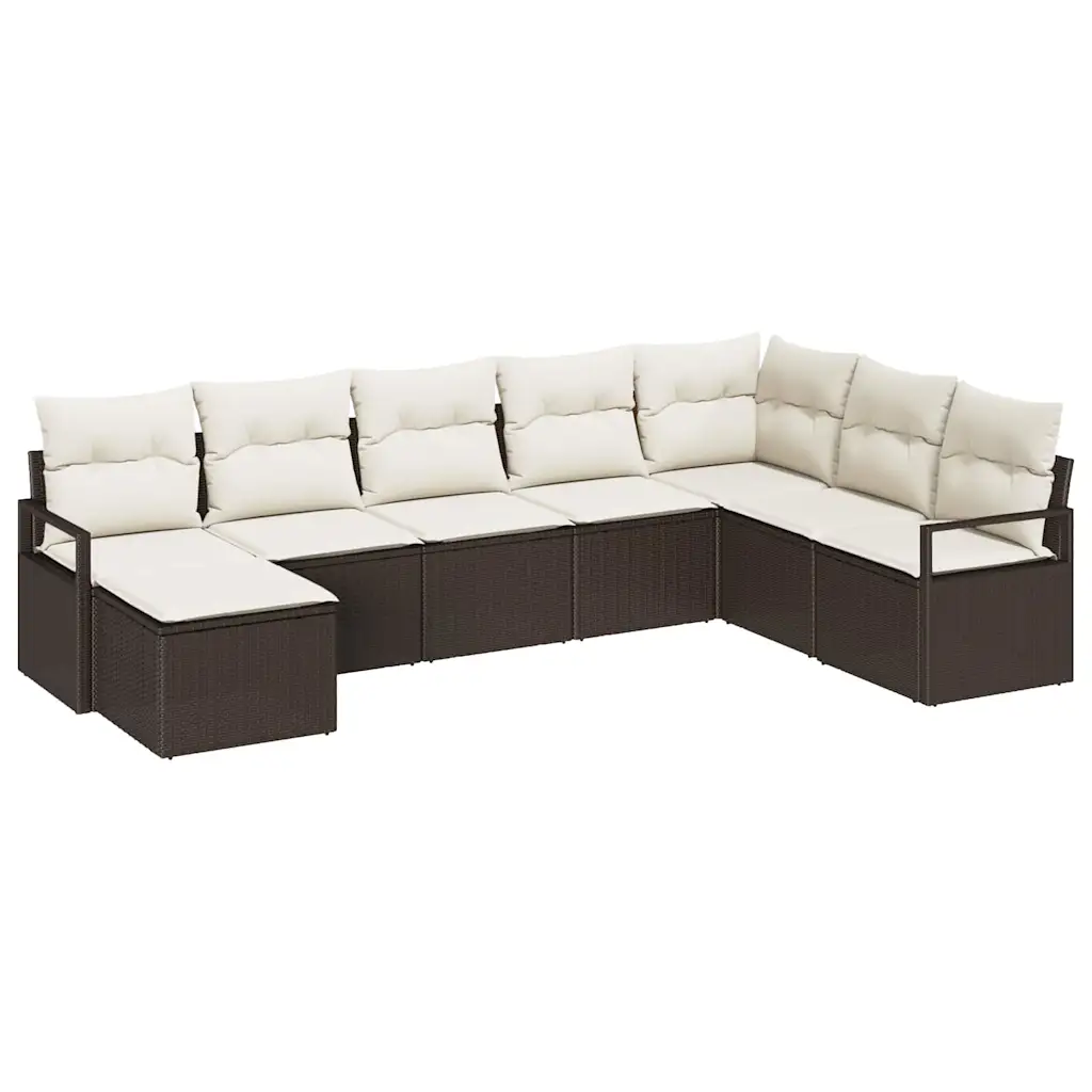 8-osaline pruun modulaarne aiadiivanikomplekt patjadega, polürotang, 7 istekohta, 287 x 177 x 85 cm