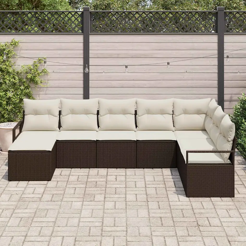 8-osaline pruun modulaarne aiadiivanikomplekt patjadega, polürotang, 7 istekohta, 287 x 177 x 85 cm