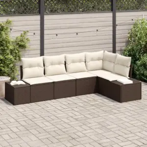 Modulaarne aiamööbli nurgadiivanikomplekt patjadega, 5 osaline, pruun polürotang