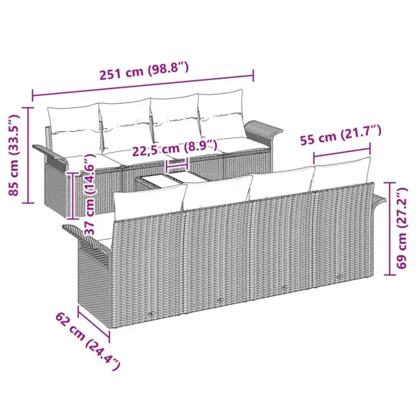 9-osaline pruunist polürotangist modulaarne aiadiivanikomplekt patjadega - 11