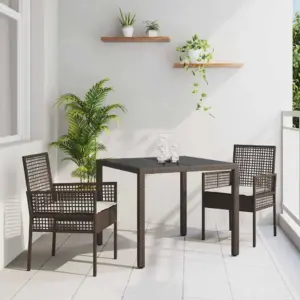 Pruunist polürotangist aiamööbli komplekt, karastatud klaasist lauaplaadiga, laud 90 x 90 cm