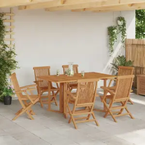 7-osaline tiigipuust aiamööbli komplekt, pruun, laud 150 x 90 cm