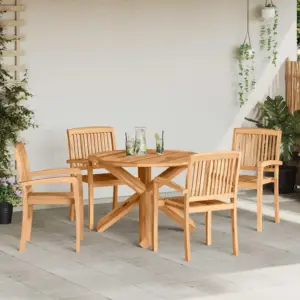 Ümmargune akatsiapuidust aiamööbli komplekt, 5 osa, pruun, laud Ø 109 x 74 cm, 4 söögitooliga